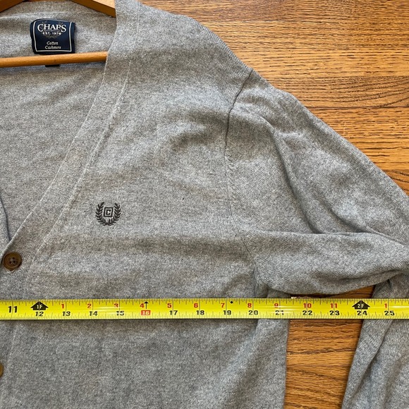 Chaps Gray Cardigan Sweater Mens Button Front Lightweight Cotton Cashmere Size L - Picture 5 of 10